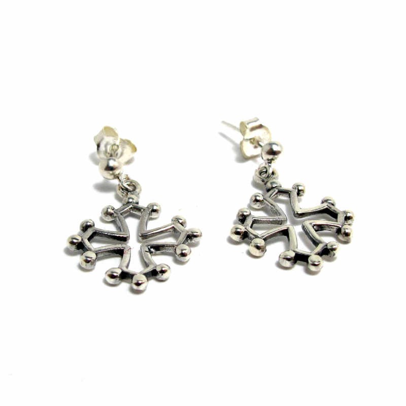 Bouche-trous pendants croix occitane en argent massif