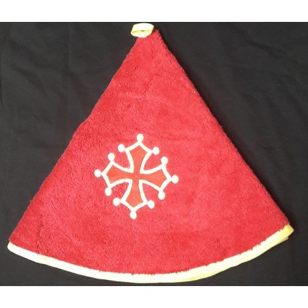 Essuie-mains rond éponge rouge croix occitane