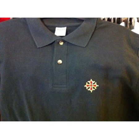 Polo coton brodé noir Croix Occitane