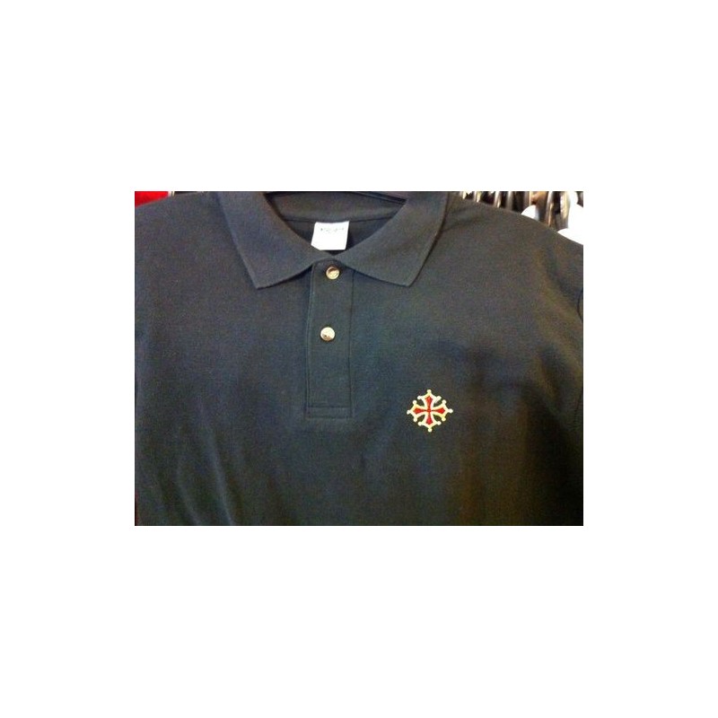 Polo coton brodé noir Croix Occitane