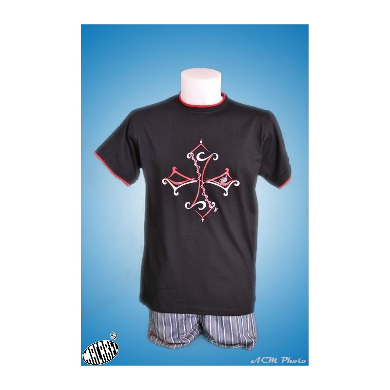 Tshirt enfant Tribal noir croix occitane