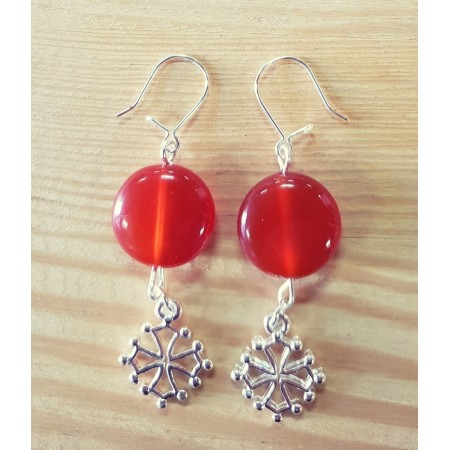 Boucles d'oreilles croix occitane et pierre