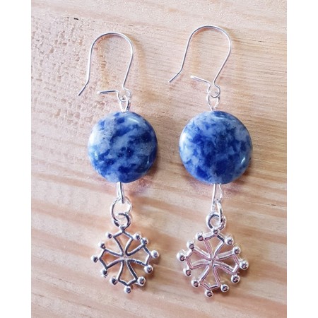 Boucles d'oreilles croix occitane et pierre