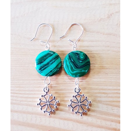 Boucles d'oreilles croix occitane et pierre