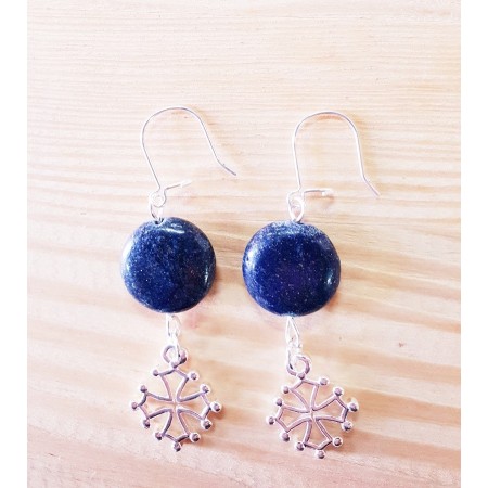 Boucles d'oreilles croix occitane et pierre