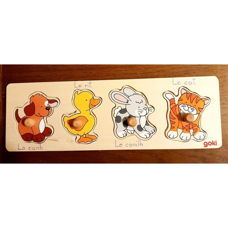 puzzle en occitan 4 pièces chien,canard