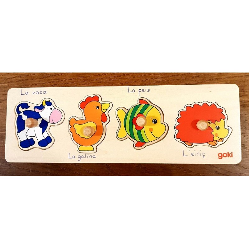 Puzzle bois en occitan 4 pièces vache,poule