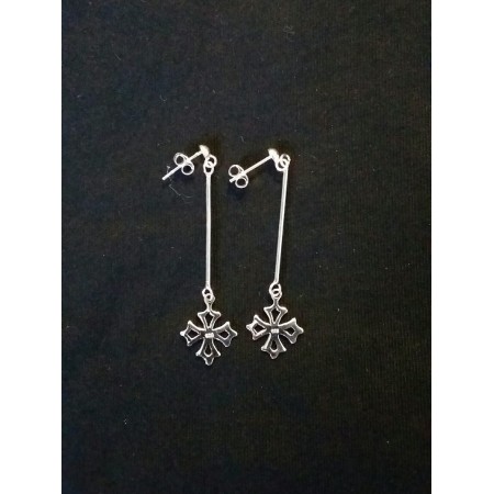 Boucles d'oreilles argent croix occitane sur tige