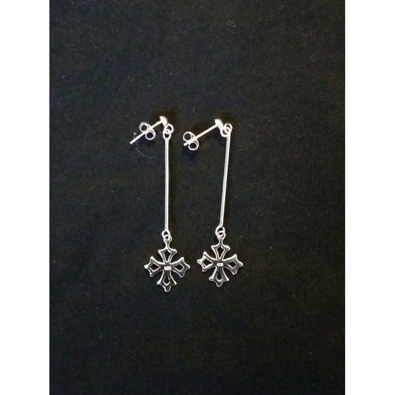Boucles d'oreilles argent croix occitane sur tige