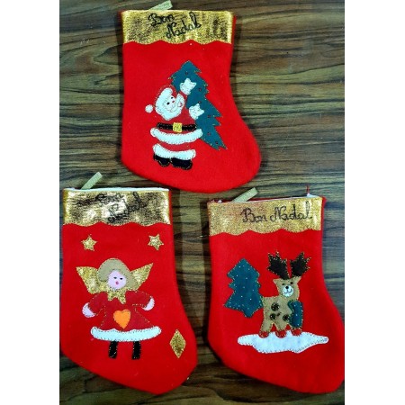 petite botte Noël rouge 3 motifs