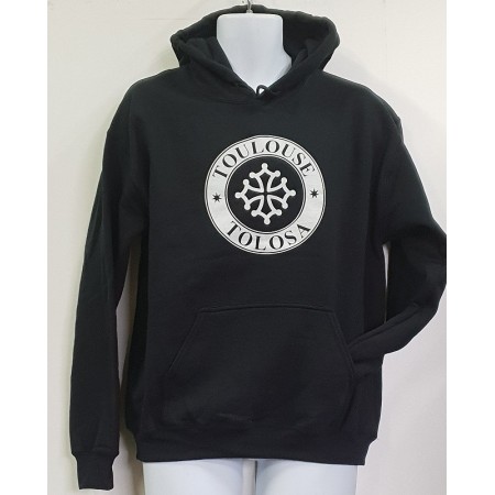sweat à capuche noir Occitanie tampon Tolosa-Toulouse croix occitane 