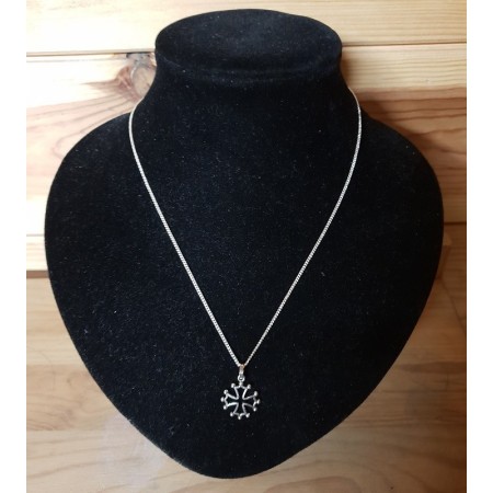 chaîne et pendentif croix occitane argentée 1,5cm