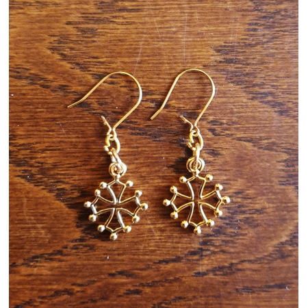 Boucles d'oreilles croix occitane métal doré