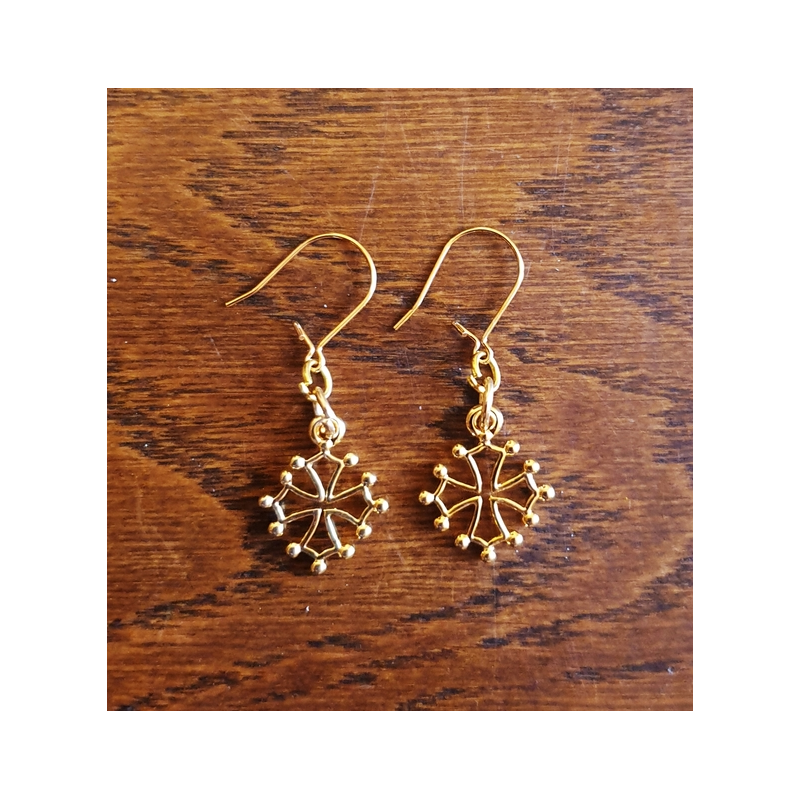 Boucles d'oreilles croix occitane métal doré
