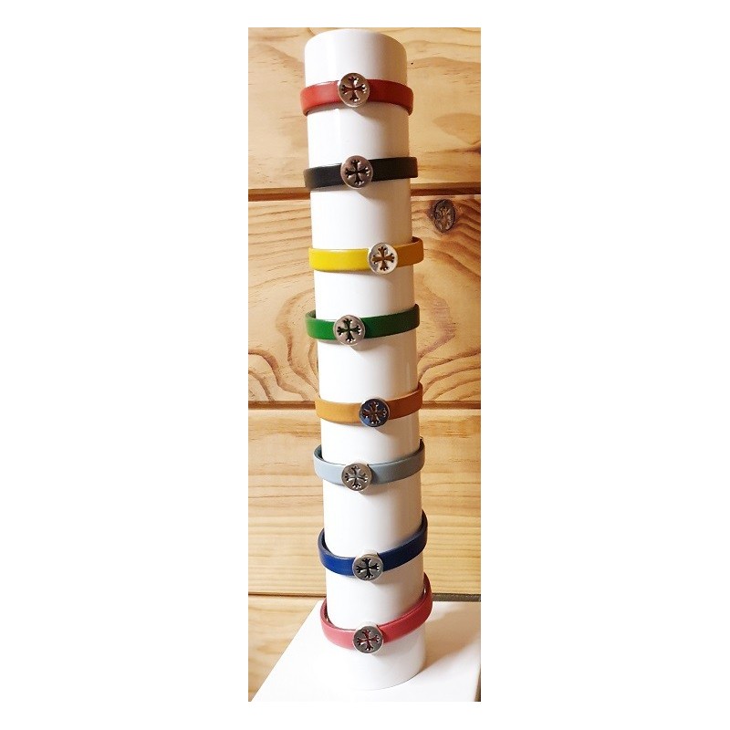 Bracelet cuir réglable et croix occitane plaquée argent