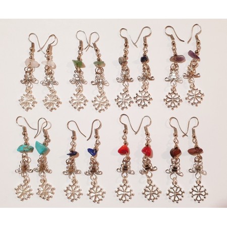 Boucles d'oreilles croix occitane et petite pierre