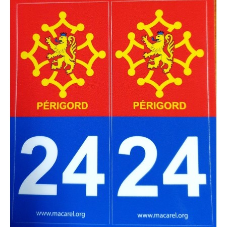 Auto-collant double plaque immatriculation 24 et Périgord