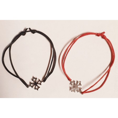 Bracelet réglable coton et croix occitane argent massif