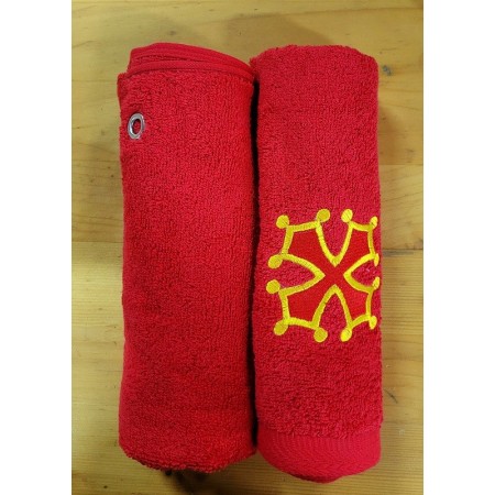 Essuie-mains carré rouge brodé croix occitane