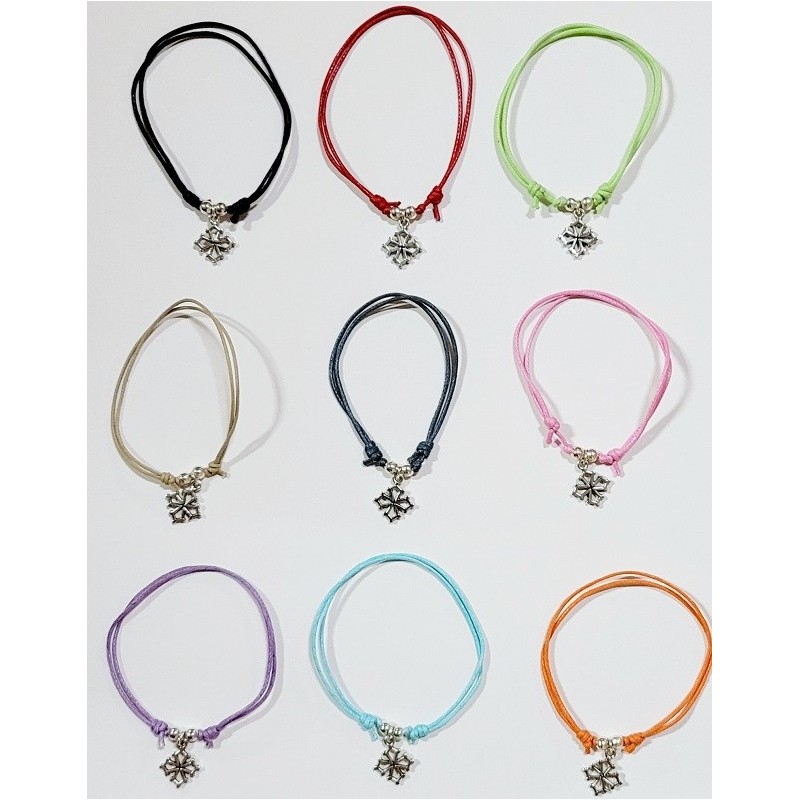 Bracelet coton réglable et croix occitane métal