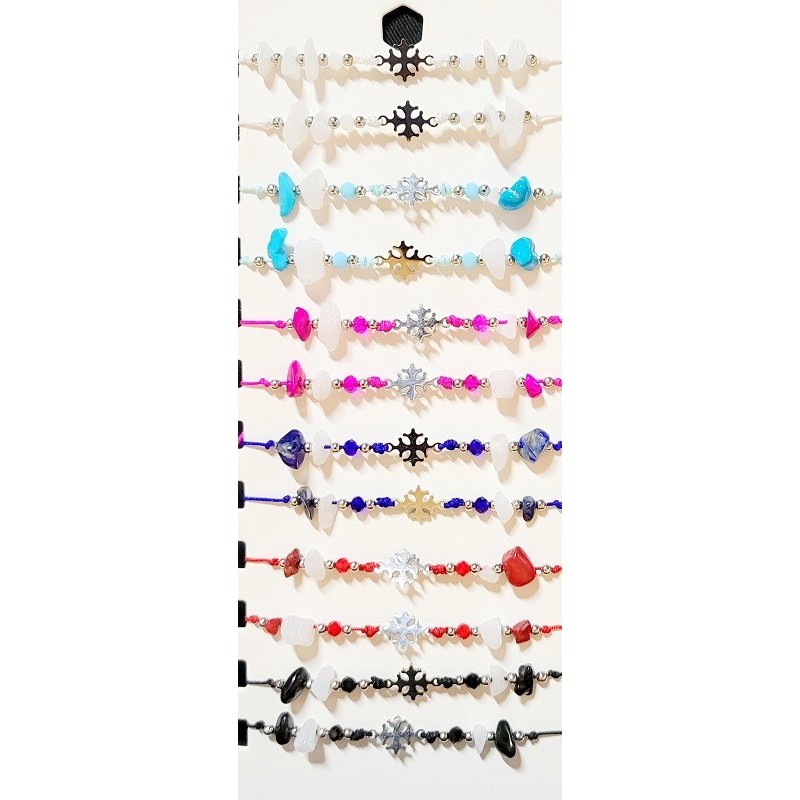 Lot 24 bracelets réglables noirs avec croix occitane acier inoxydable