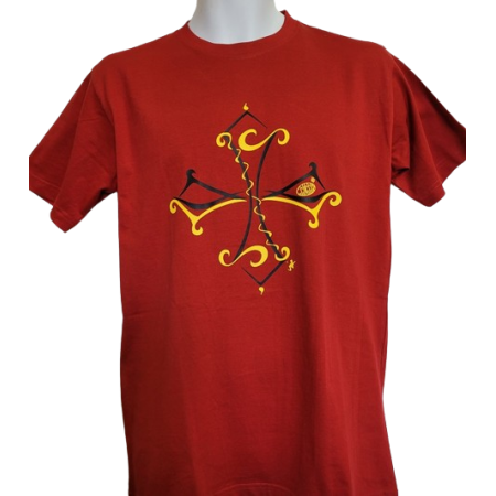 T-shirt croix occitane stylisée Tribal rouge