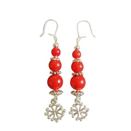 Boucles d'oreilles rouge vermeil et croix occitane