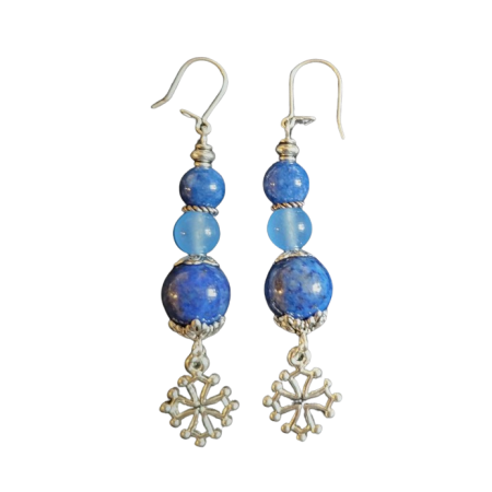 Boucles d'oreilles bleu granité et croix occitane