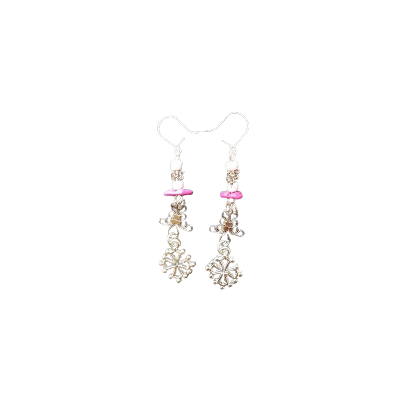 Boucles d'oreilles croix occitane sur variation de rose