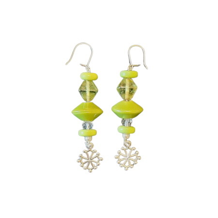 Boucles d'oreilles Pomme verte avec croix occitane