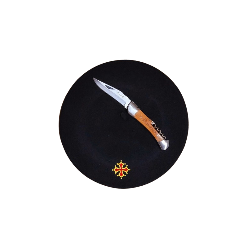 Lot béret et couteau tire-bouchon croix occitane