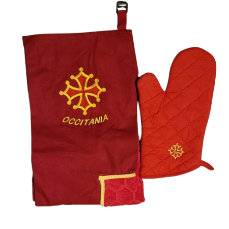 Lot tablier cuisine et gant cuisine croix occitane