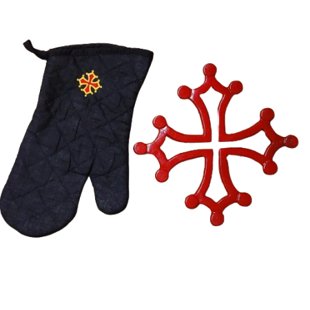 Lot dessous de plat croix occitane ajourée et gant cuisine