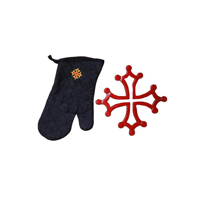 Lot dessous de plat croix occitane ajourée et gant cuisine