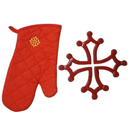 Lot dessous de plat croix occitane ajourée et gant cuisine