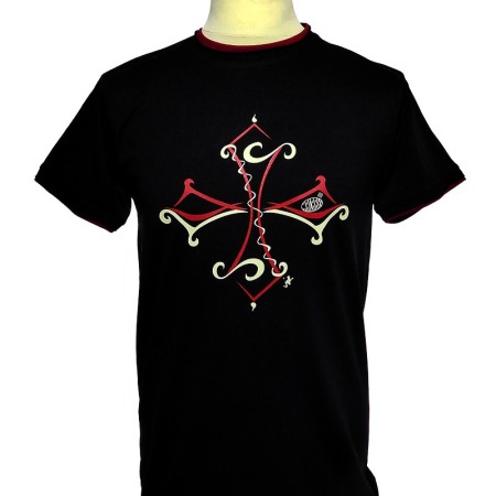 T-shirt croix occitane tribal noir - occitanie