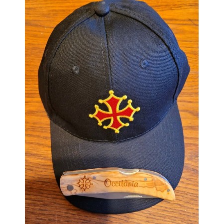 Lot casquette brodée croix occitane et couteau cran de sécurité