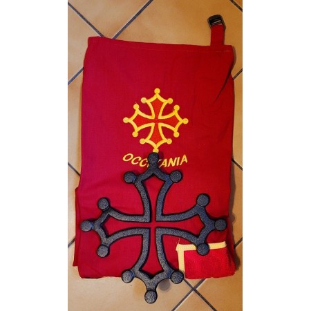 Lot tablier cuisine et dessous-de-plat fonte croix occitane